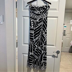 White House Black Market size S Leafy Geometric Bandeau Strapless Maxi Dress